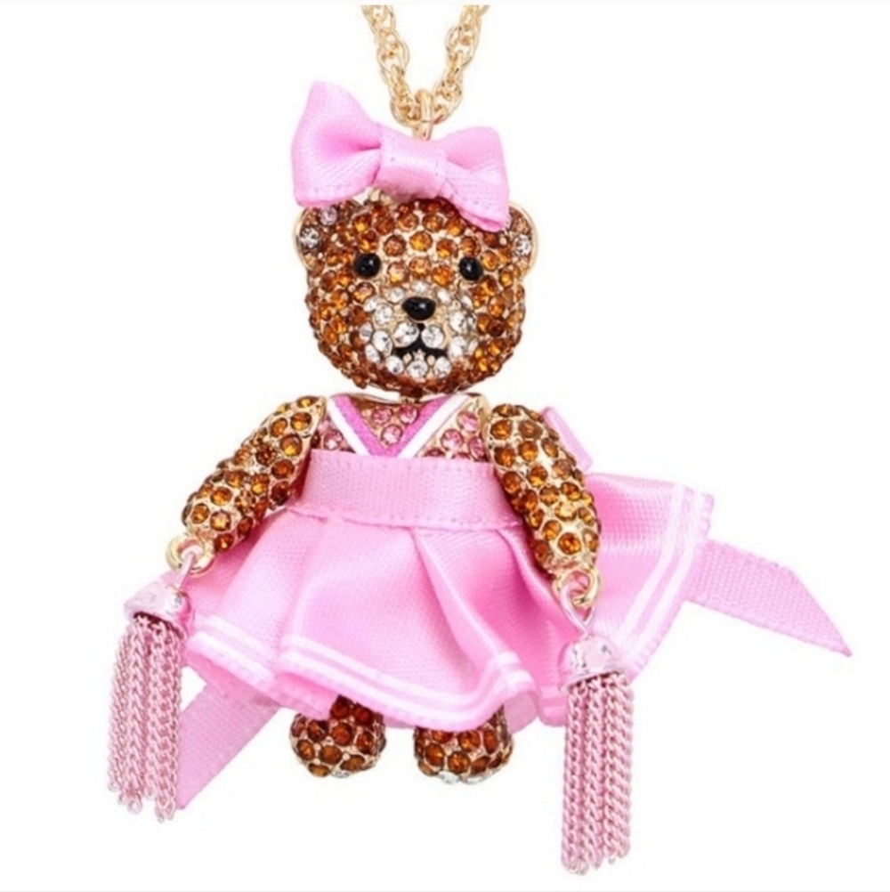 🏈 🔹️Betsey Johnson🔹️ Cheerleader Bear Pendant Necklace New ✨️🏈